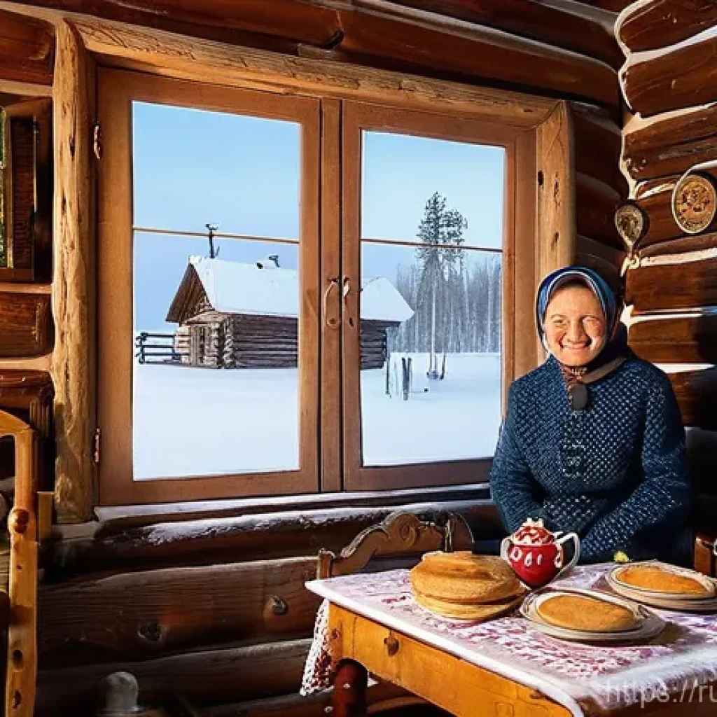 농촌관광지도사 온라인 강의 - **Prompt 1: Authentic Russian Rural Hospitality**
A cozy, warm interior scene inside a tradition...