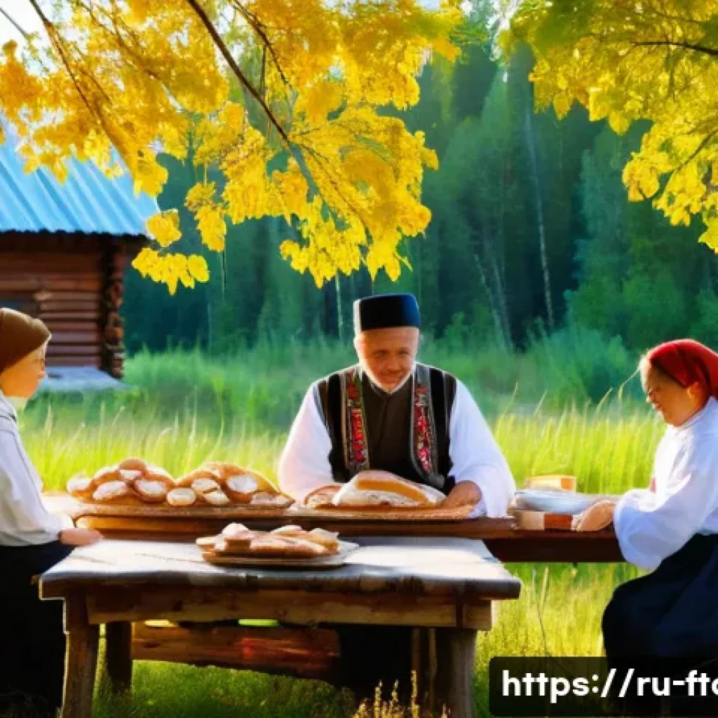 농촌관광지도사 실무 일기 - A serene Russian countryside scene in early autumn, featuring traditional wooden cottages with intri...