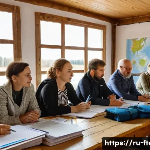 Home 33 농촌관광지도사 시험 자료 다운로드 - A detailed scene of a rural tourism training seminar in Russia, featuring a diverse group of adults ...