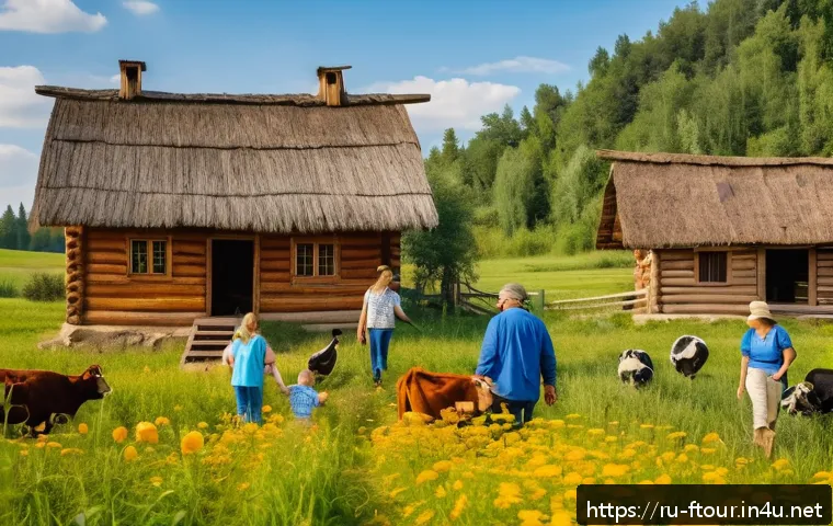 농촌관광지도사와 농업 트렌드 - A vibrant rural landscape in the Russian countryside during late summer, featuring traditional woode...